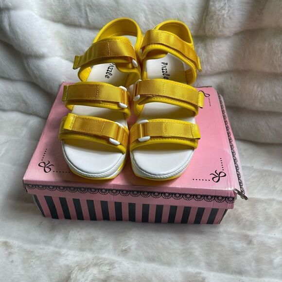 New Pazzle Yellow Triple Hook and Loop Ankle Strap footbed Sneaker Sanda… - Picture 4 of 8